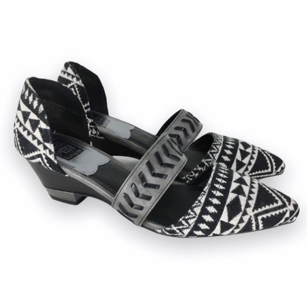 Size 6‎ Geometric Aztec Tribal Black White Grey Womens Low Wedge Heels Shoes